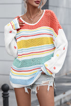 Load image into Gallery viewer, Multicolor Hollow Striped Knit Contrast Sleeve Sweater | Tops/Sweaters &amp; Cardigans
