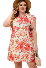 Load image into Gallery viewer, Fiery Red Plus Size Frilled Neck Ruffle Sleeveless Floral Dress | Plus Size/Plus Size Dresses/Plus Size Mini Dresses
