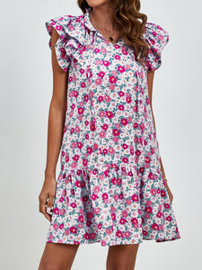 Womens Mini Dress | Tied Floral Cap Sleeve Mini Dress | Mini Dress