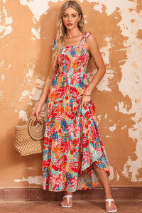 Maxi Dress | Printed Tie Shoulder Tiered Dress