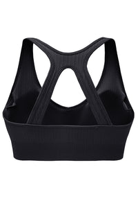 Black Ribbed Hollow-out Racerback Yoga Sports Bra | Activewear/Sports Bras