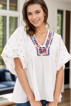 Load image into Gallery viewer, Puff Sleeve Top | Printed V-Neck Blouse
