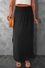 Load image into Gallery viewer, Black Smocked High Waist Maxi Skirt with Slit | Bottoms/Skirts &amp; Petticoat
