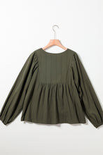 Load image into Gallery viewer, Pleated Loose Blouse | Green Embroidered Split Neck
