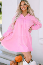 Load image into Gallery viewer, Pink Turn-down Neck Textured Bubble Sleeve Dress | Dresses/Mini Dresses
