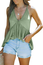 Load image into Gallery viewer, Green Deep V Neckline Ribbed Babydoll Tank | Tops/Tank Tops
