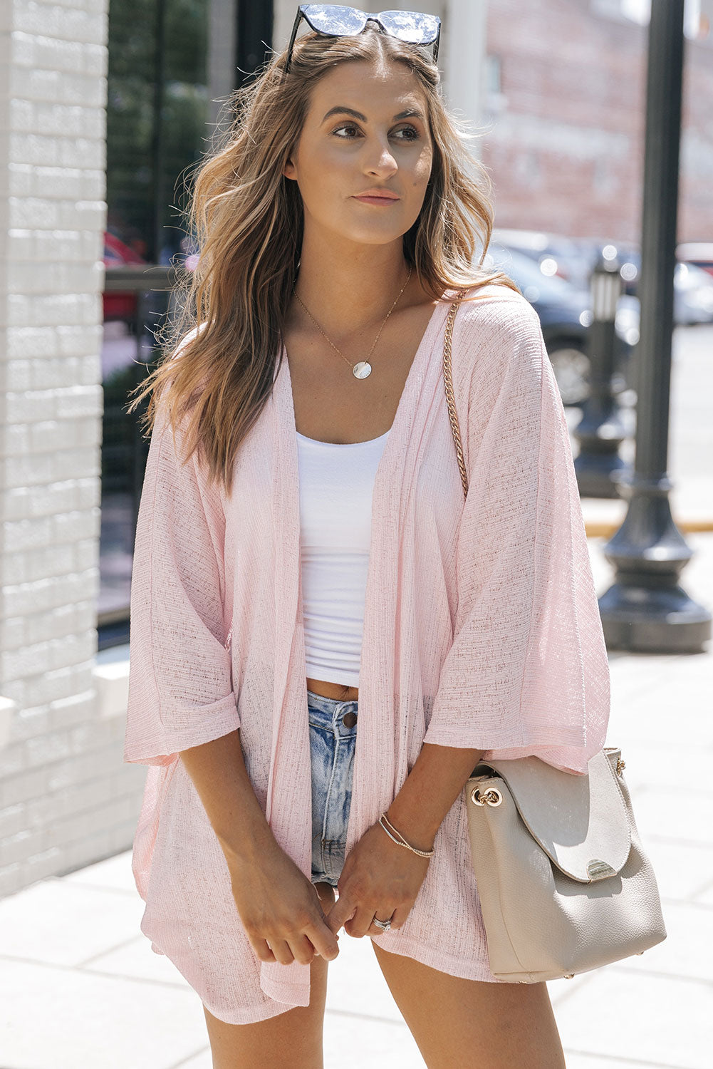 Pink Sheer Lightweight Knit Long Sleeve Cardigan