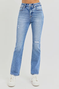 RISEN Distressed High-Rise Ankle Jeans