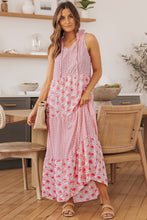 Load image into Gallery viewer, Pink Abstract Print Split Neck Sleeveless Maxi Dress
