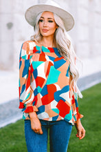 Load image into Gallery viewer, Multicolor Abstract Pattern Crewneck Ruffled Puff Sleeve Blouse | Tops/Blouses &amp; Shirts
