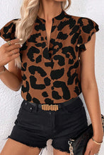 Load image into Gallery viewer, Ruffled Sleeve Blouse | Brown Leopard Split Neck Top
