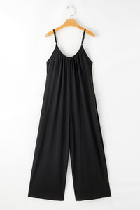 Black Adjustable Knotted Spaghetti Straps Wide Leg Jumpsuit | Bottoms/Jumpsuits & Rompers