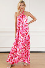 Load image into Gallery viewer, Pink Abstract Swirl Print Halter Maxi Dress | Dresses/Maxi Dresses
