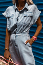 Load image into Gallery viewer, Denim Dress | Beau Blue Short Bat Wing Sleeve Slit Back Dress
