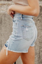 Load image into Gallery viewer, Light Blue Vintage Washed Raw Edge Jean Shorts | Bottoms/Denim Shorts
