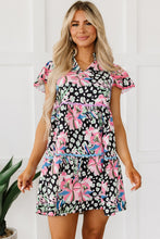 Load image into Gallery viewer, Pink Floral Ricrac Embellished Tiered Mini Dress | Dresses/Floral Dresses
