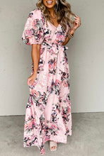 Load image into Gallery viewer, Womens Maxi Dress | Pink Floral Puff Sleeve High Waist Maxi Dress | Dresses/Floral Dresses
