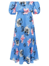 Load image into Gallery viewer, Off Shoulder Midi Dress | Pleated Floral Short Sleeve Dress
