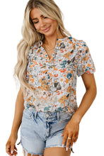 Load image into Gallery viewer, Multicolor Split V Neck Puff Sleeve Flower Print Blouse | Tops/Blouses &amp; Shirts
