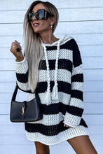 Load image into Gallery viewer, Black Striped Braided Tassel Hooded Sweater Dress | Dresses/Sweater Dresses
