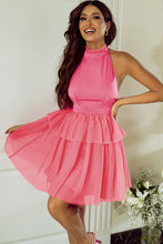 Load image into Gallery viewer, Strawberry Pink Gauze Ruffle Tiered Knotted Halter Dress | Dresses/Mini Dresses
