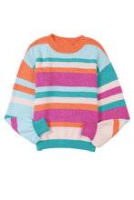 Load image into Gallery viewer, Multicolor Striped Knit Drop Shoulder Puff Sleeve Sweater | Tops/Sweaters &amp; Cardigans
