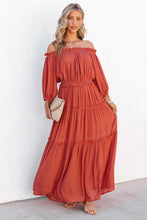 Load image into Gallery viewer, Maxi Dress | Orange Off Shoulder Balloon Sleeve Ruffled
