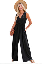 Load image into Gallery viewer, Black Deep V Pleated Crisscross Wide Leg Backless Jumpsuit | Bottoms/Jumpsuits &amp; Rompers
