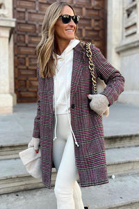 Pink Plaid Lapel Collar One Button Midi Coat | Outerwear/Coats