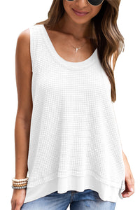 Scoop Neck Tank Top | White Waffle Knit Vest