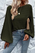 Load image into Gallery viewer, Jungle Green Lantern Sleeve Eyelets Textured Knit Sweater | Tops/Sweaters &amp; Cardigans
