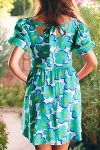 Green Floral Print Square Neck Empire Waist Flowy Dress | Dresses/Floral Dresses