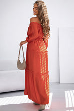 Load image into Gallery viewer, Maxi Dress | Orange Off Shoulder Balloon Sleeve Ruffled
