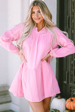 Load image into Gallery viewer, Pink Turn-down Neck Textured Bubble Sleeve Dress | Dresses/Mini Dresses
