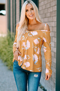 Yellow Cold Shoulder Long Sleeve Floral Top | Tops/Blouses & Shirts