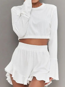 Top & Ruffled Shorts Set Loungewear