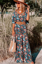 Load image into Gallery viewer, Sky Blue Floral Knotted Back Square Neck Maxi Dress | Dresses/Floral Dresses
