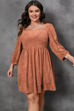 Load image into Gallery viewer, Balloon Sleeve Dress | Chestnut Plus Size Suede Square Neck
