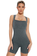 Load image into Gallery viewer, Gray Ribbed Square Neck Padded Sports Romper | Activewear/Yoga Jumpsuits
