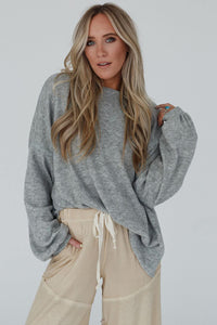 Grey Oversized Top | Side Split Drop Shoulder Top