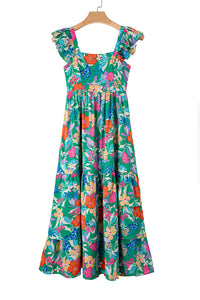 Green Floral Print Sleeveless Ruffle Tiered Maxi Dress | Dresses/Floral Dresses