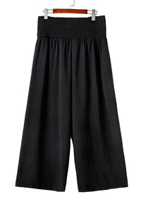 Black Shirred High Waist Plus Size Wide Leg Pants | Plus Size/Plus Size Bottoms