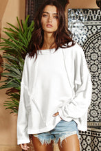 Load image into Gallery viewer, White Exposed Seam Drop Shoulder Raw Hem Oversized Sweatshirt | Tops/Sweatshirts &amp; Hoodies
