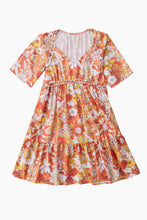 Load image into Gallery viewer, Orange Wide Flutter Sleeve Floral Dress | Dresses/Floral Dresses
