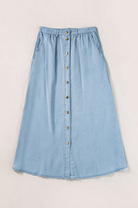 Denim Skirt | Mist Blue Fully Buttoned Long Skirt