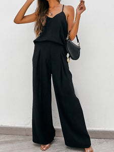 Womens Pants Set-Spaghetti Strap Cami and Wide Leg Pants Set | jumpsuit