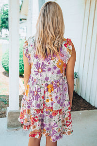 Purple White Ruffled Tank Floral Dress | Dresses/Floral Dresses