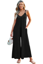 Load image into Gallery viewer, Black Adjustable Knotted Spaghetti Straps Wide Leg Jumpsuit | Bottoms/Jumpsuits &amp; Rompers
