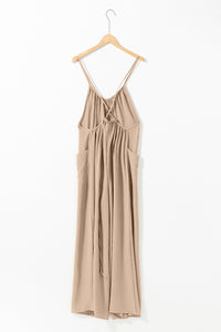 Wide Leg Jumpsuit | Apricot Spaghetti Straps Waist Tie with Pockets