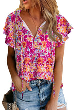 Load image into Gallery viewer, Fiery Red Flutter Sleeves Floral Print Top | Tops/Tops &amp; Tees
